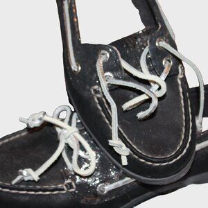 Sperry Topsiders Funky Silver Metallic Black Patent Leather Size 7